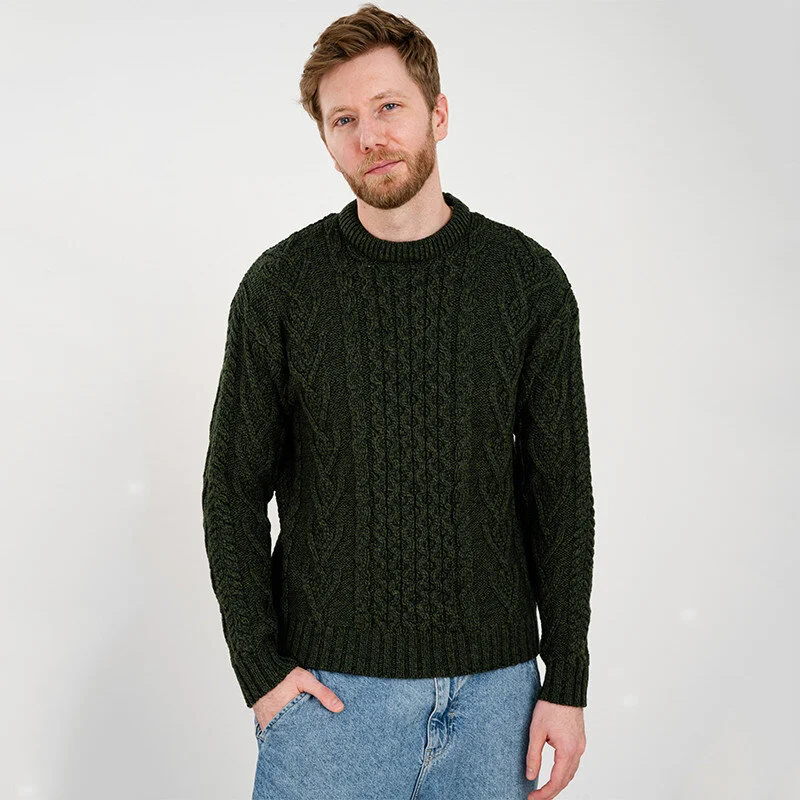 Men’s Merino Wool Aran Sweater – Classic Irish Cable Knit Crew Neck Jumper - Image 15 | CeltHaus