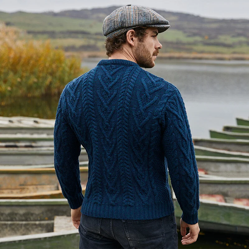 Men’s Merino Wool Aran Sweater – Classic Irish Cable Knit Crew Neck Jumper - Image 19 | CeltHaus