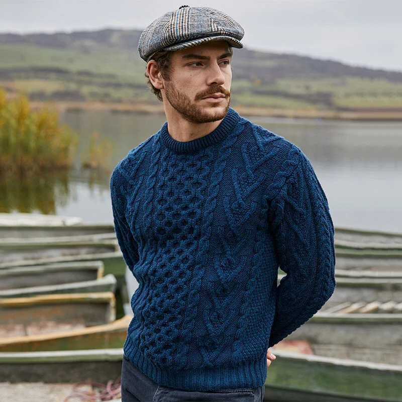 Men’s Merino Wool Aran Sweater – Classic Irish Cable Knit Crew Neck Jumper - Image 20 | CeltHaus