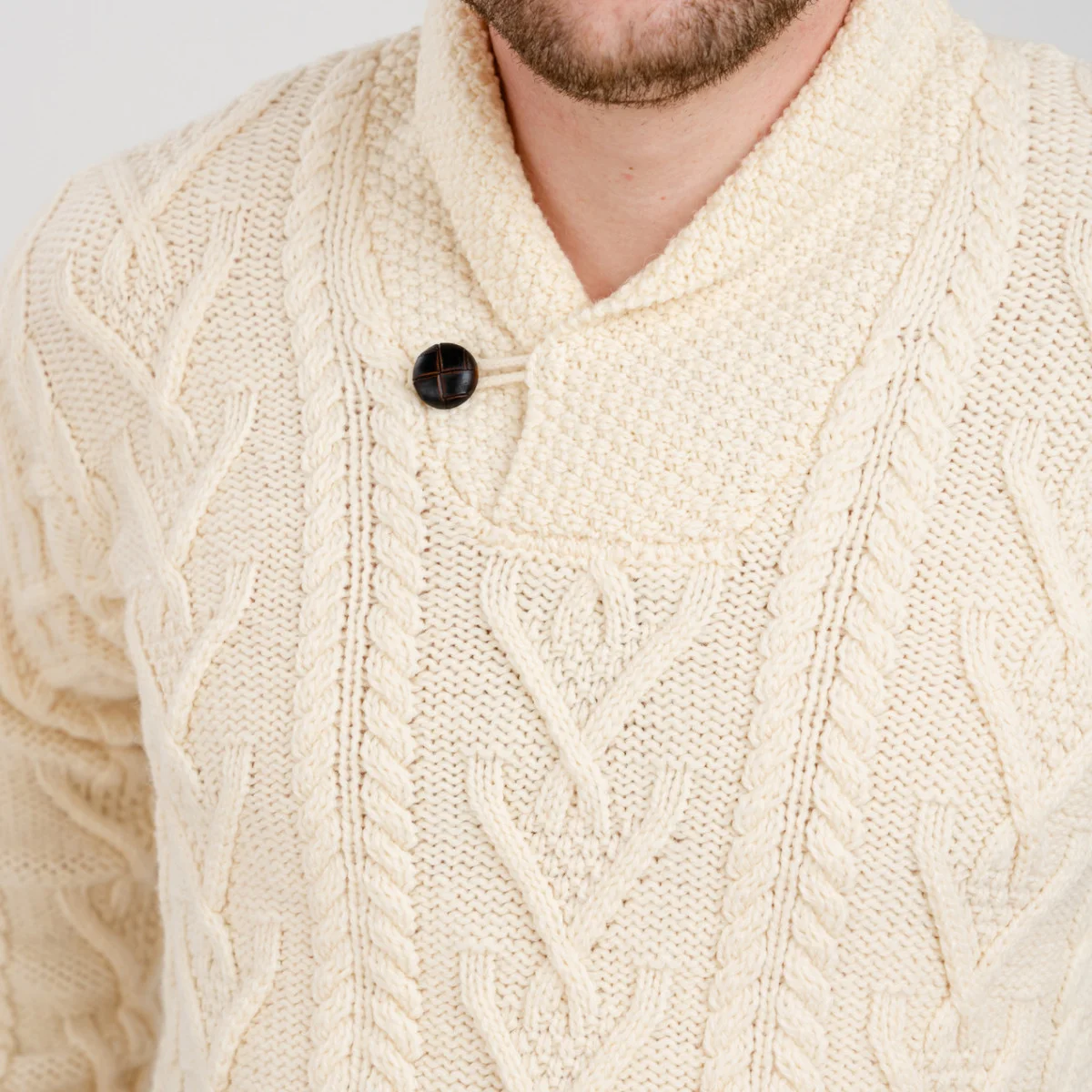 Men’s Merino Wool Shawl Collar Sweater – Single Button Irish Knit - Image 11 | CeltHaus