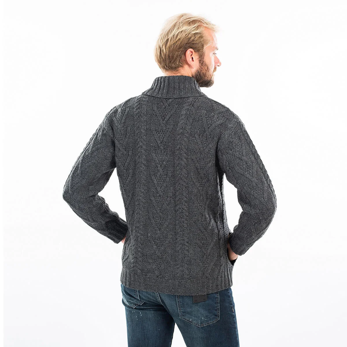 Men’s Merino Wool Shawl Collar Sweater – Single Button Irish Knit - Image 13 | CeltHaus