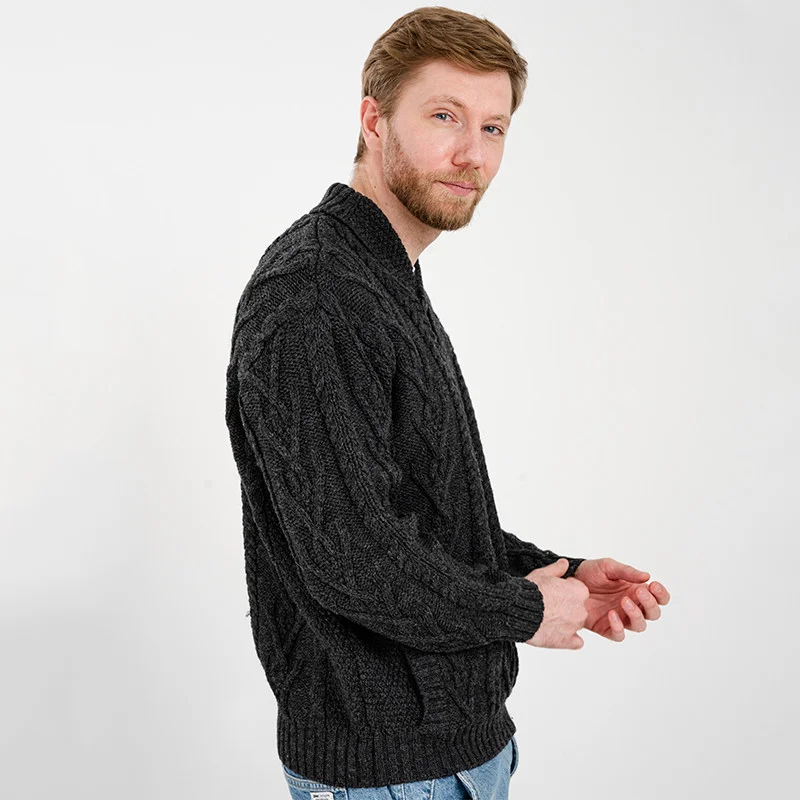 Men’s Merino Wool Shawl Collar Sweater – Single Button Irish Knit - Image 15 | CeltHaus