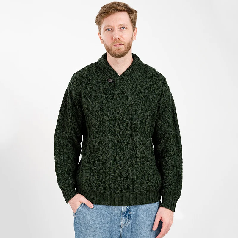Men’s Merino Wool Shawl Collar Sweater – Single Button Irish Knit - Image 20 | CeltHaus