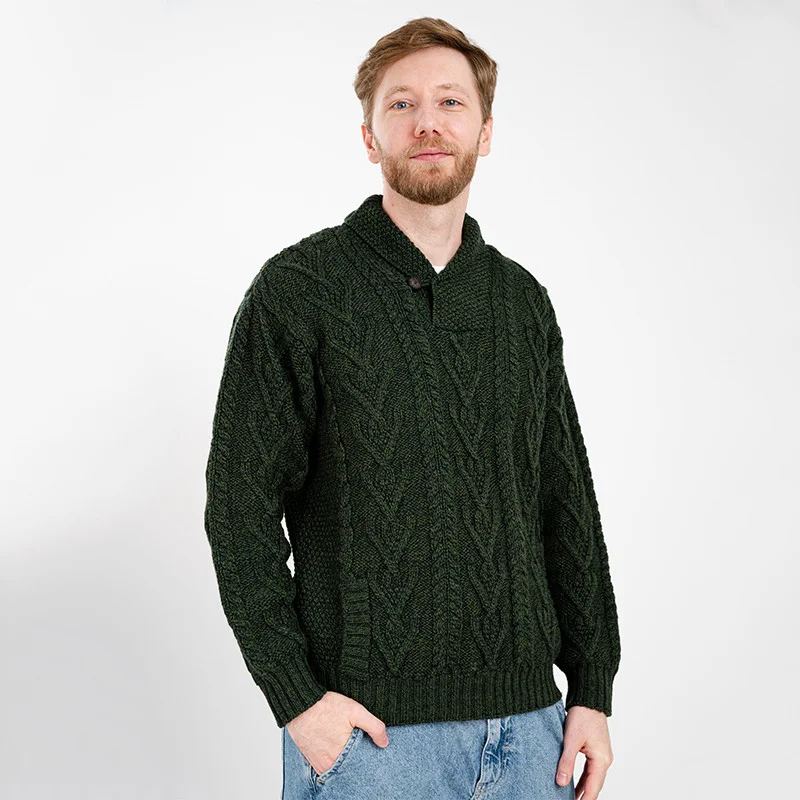 Men’s Merino Wool Shawl Collar Sweater – Single Button Irish Knit - Image 22 | CeltHaus