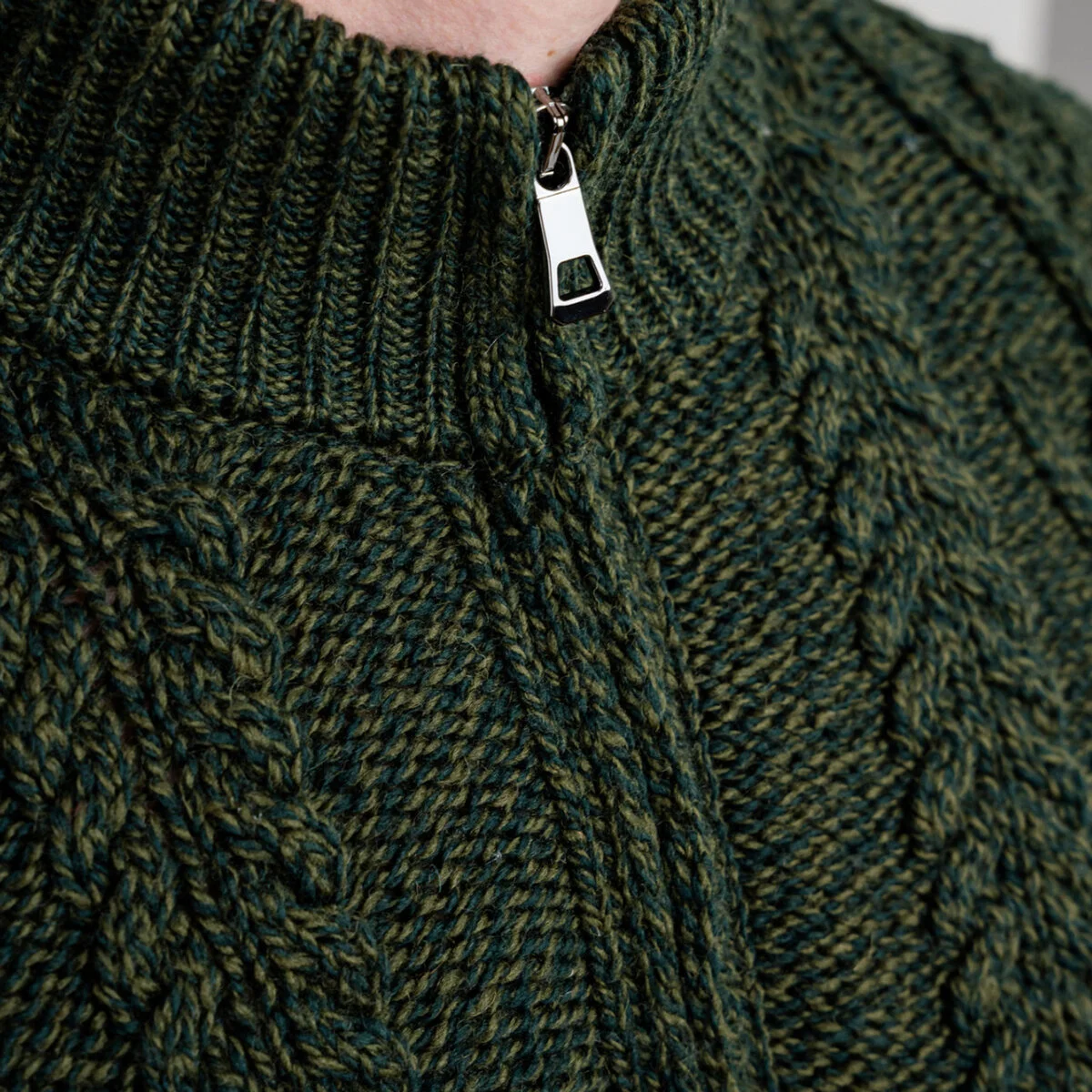 Merino Wool Aran Knit Men's Zip Sweater - Image 11 | CeltHaus