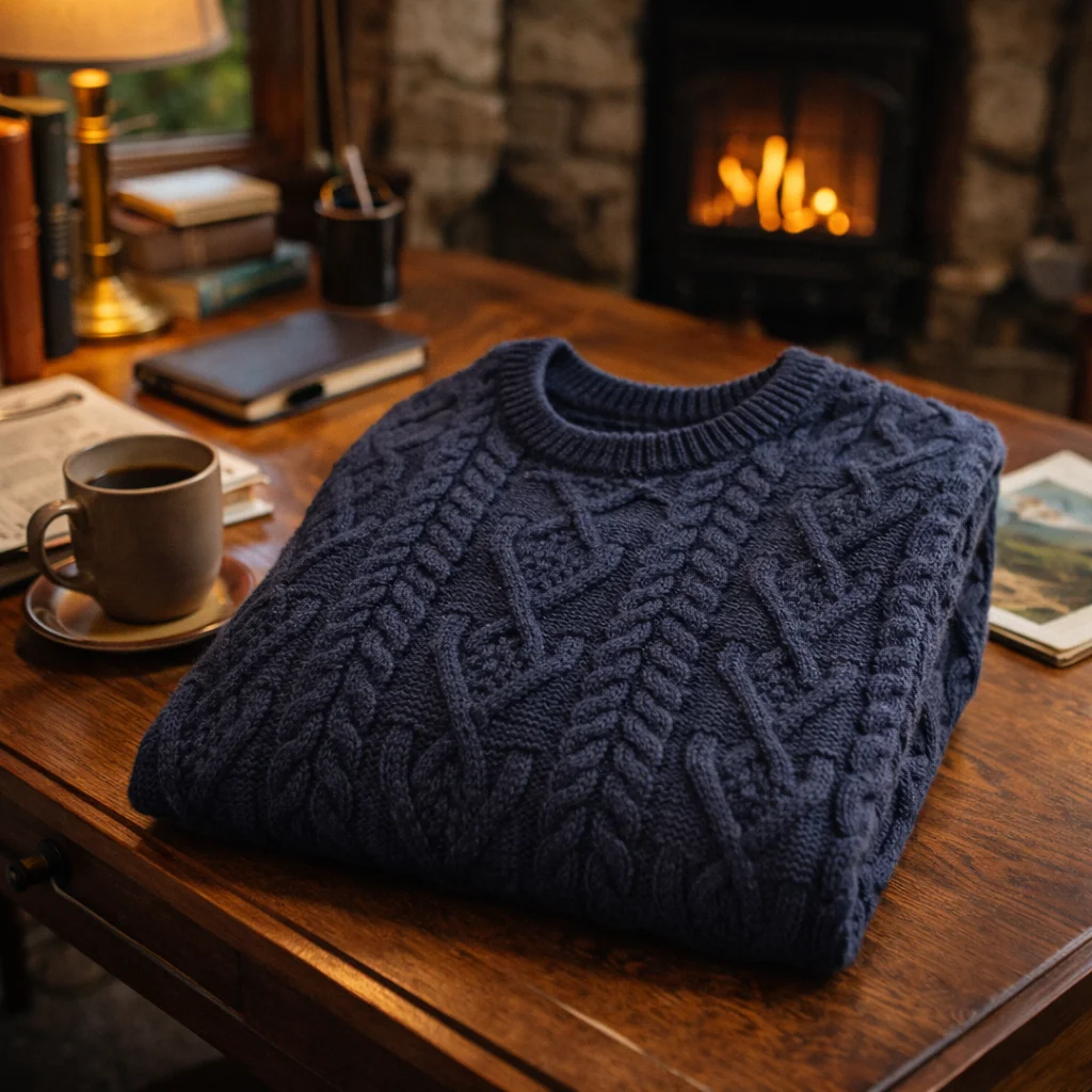 Merino Wool Aran Knit Men's Zip Sweater - Image 4 | CeltHaus