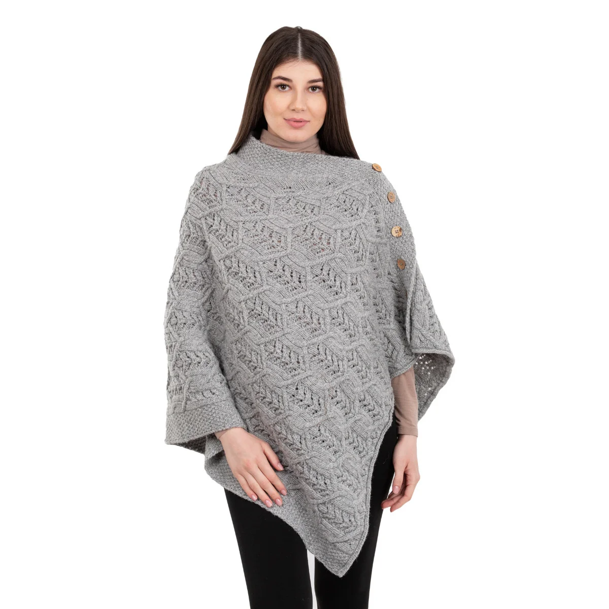 Merino Wool Ladies’ Poncho with Buttons – 100% Irish Merino Knit - Image 4 | CeltHaus