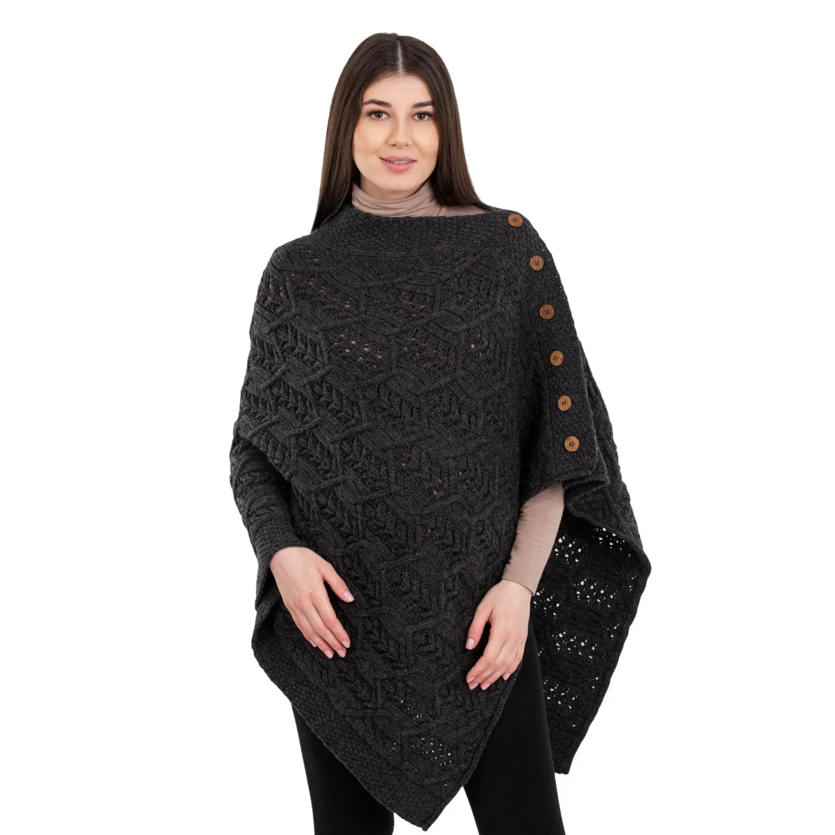 Merino Wool Ladies’ Poncho with Buttons – 100% Irish Merino Knit - Image 22 | CeltHaus