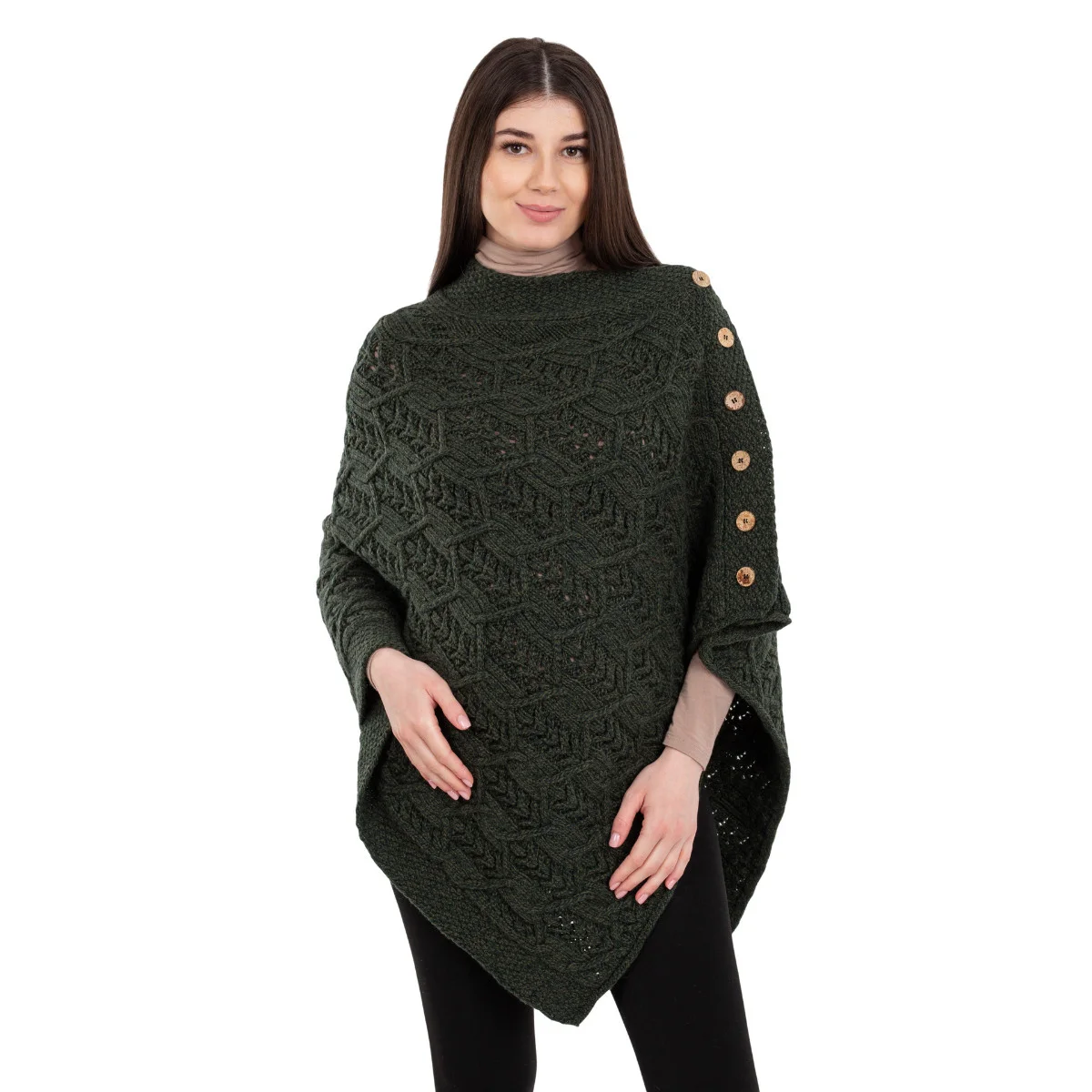 Merino Wool Ladies’ Poncho with Buttons – 100% Irish Merino Knit - Image 24 | CeltHaus