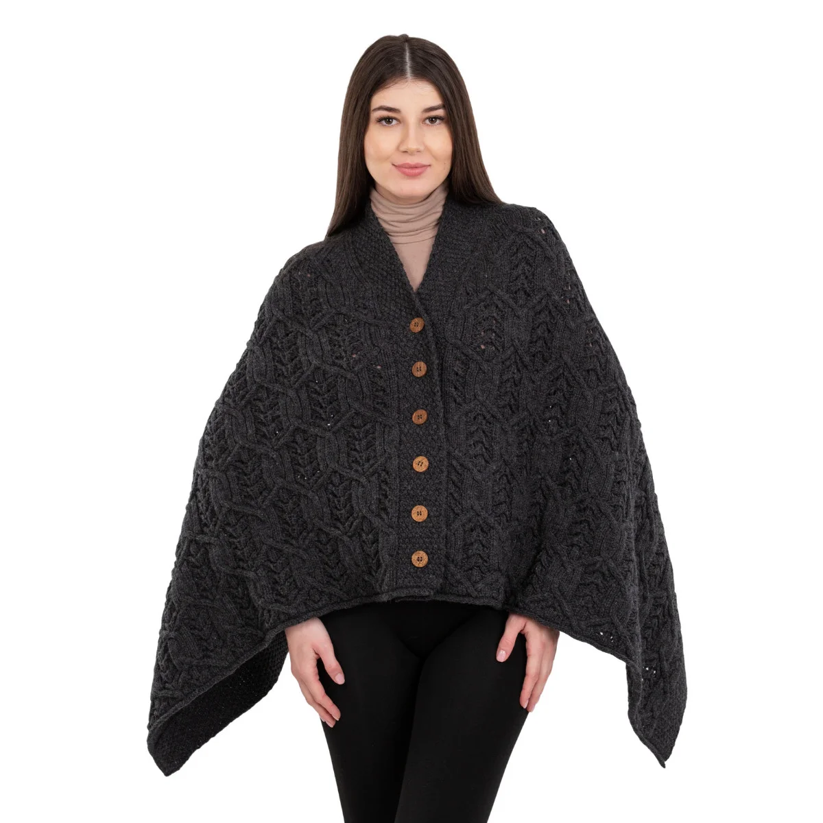 Merino Wool Ladies’ Poncho with Buttons – 100% Irish Merino Knit - Image 25 | CeltHaus