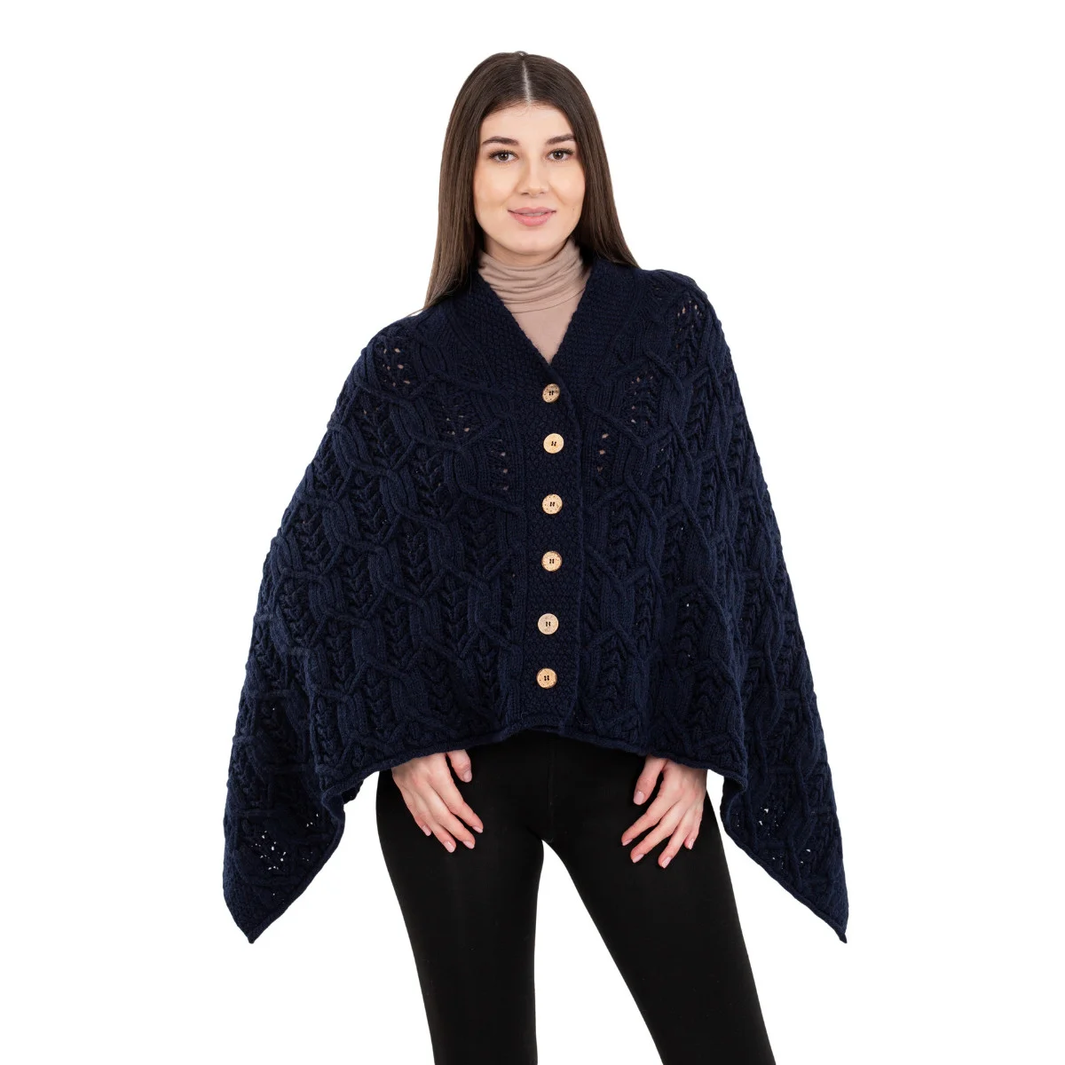 Merino Wool Ladies’ Poncho with Buttons – 100% Irish Merino Knit - Image 23 | CeltHaus