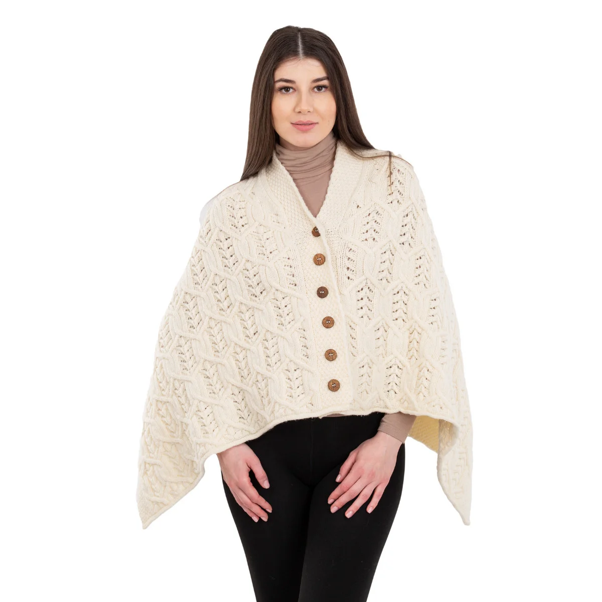 Merino Wool Ladies’ Poncho with Buttons – 100% Irish Merino Knit - Image 26 | CeltHaus