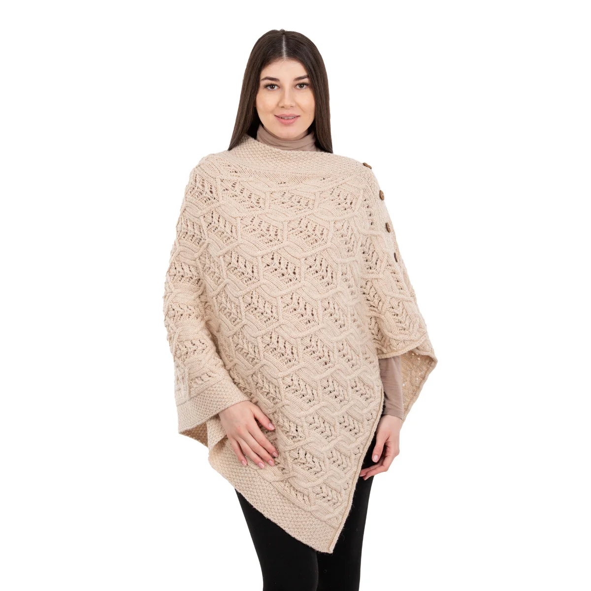 Merino Wool Ladies’ Poncho with Buttons – 100% Irish Merino Knit - Image 27 | CeltHaus