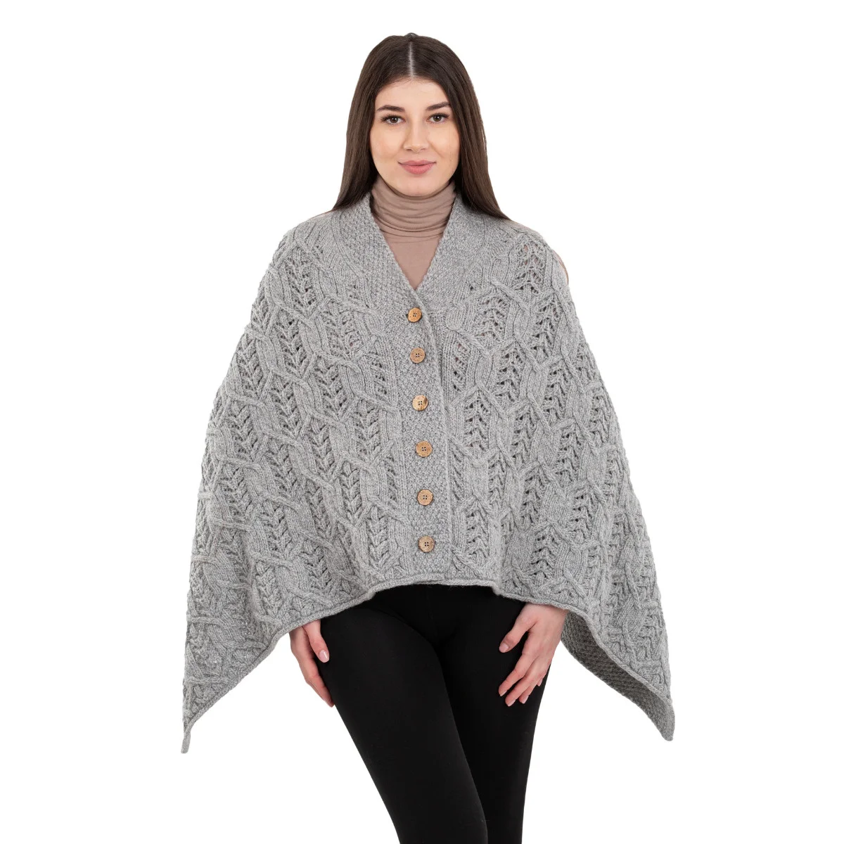 Merino Wool Ladies’ Poncho with Buttons – 100% Irish Merino Knit - Image 28 | CeltHaus