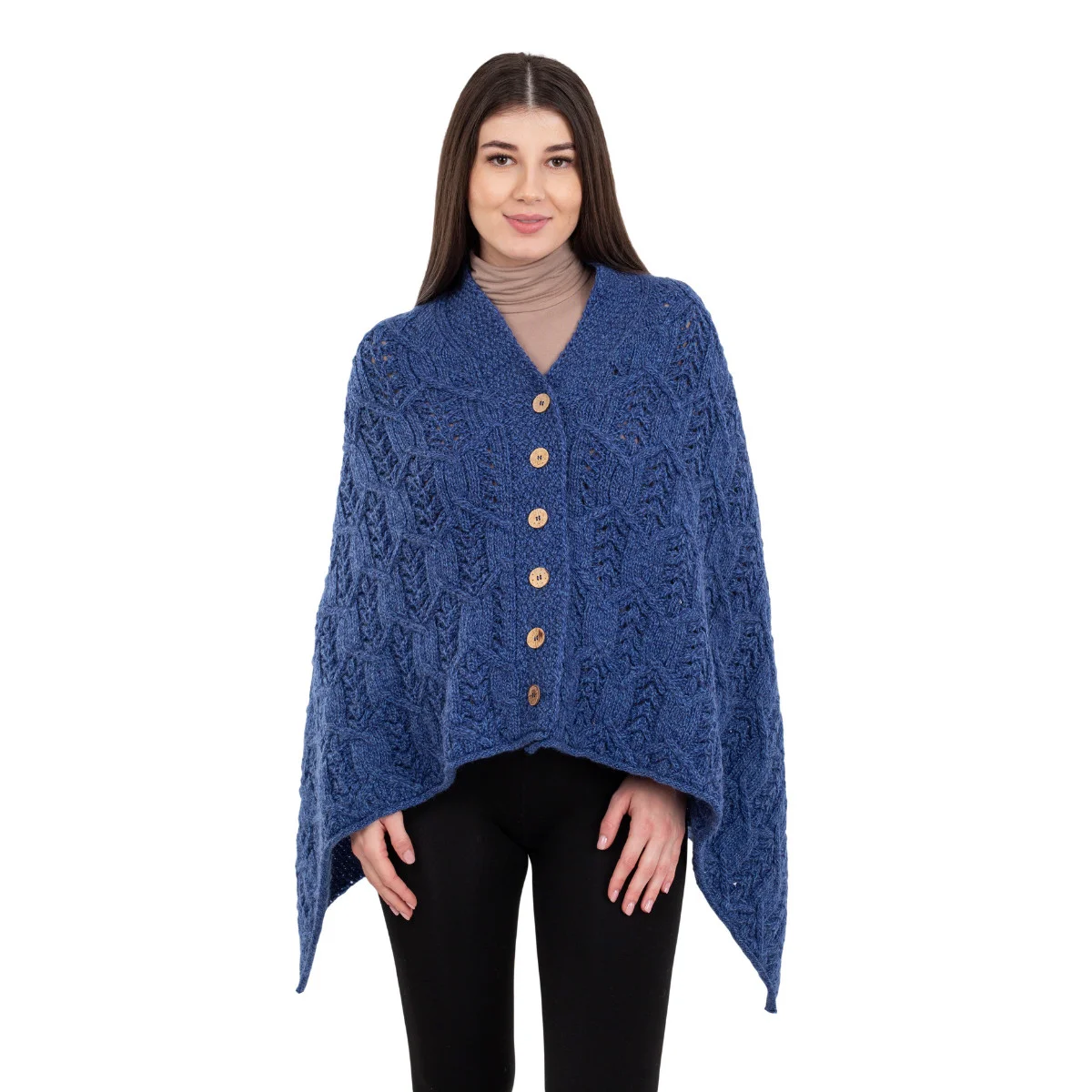 Merino Wool Ladies’ Poncho with Buttons – 100% Irish Merino Knit - Image 31 | CeltHaus