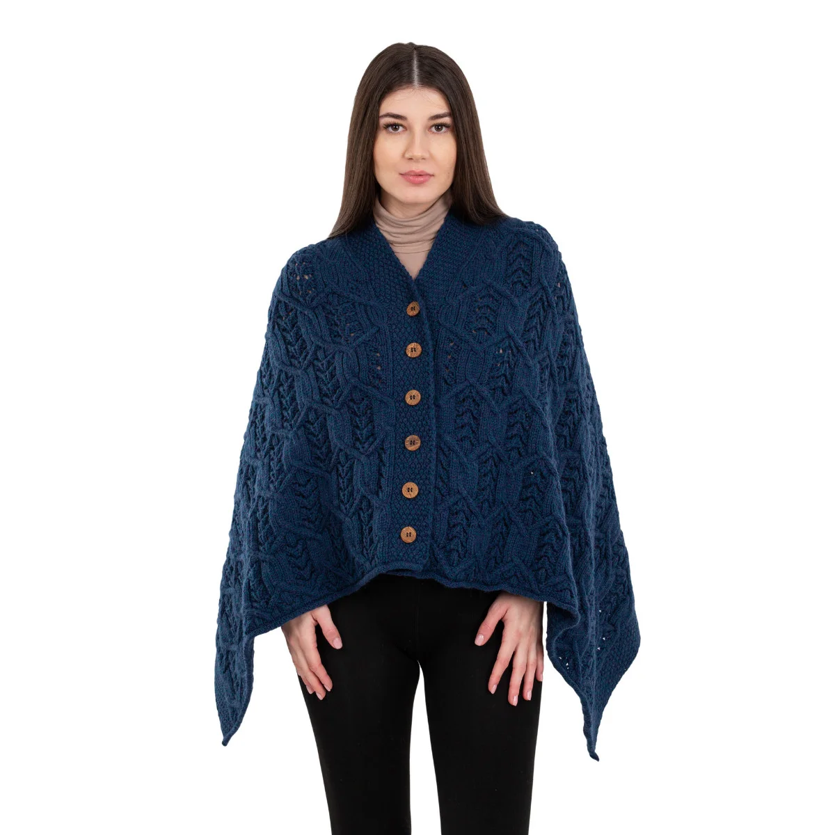 Merino Wool Ladies’ Poncho with Buttons – 100% Irish Merino Knit - Image 33 | CeltHaus