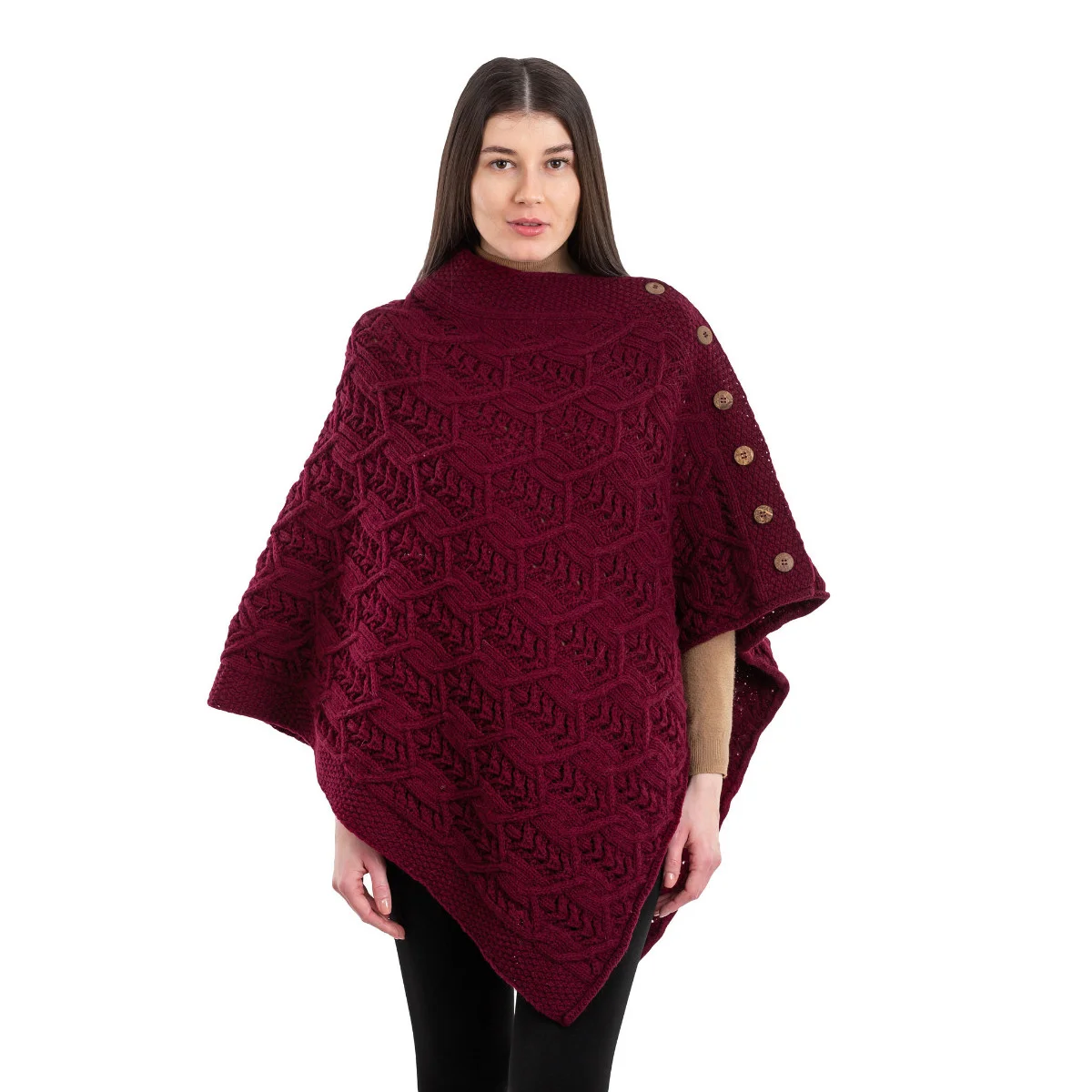 Merino Wool Ladies’ Poncho with Buttons – 100% Irish Merino Knit - Image 34 | CeltHaus