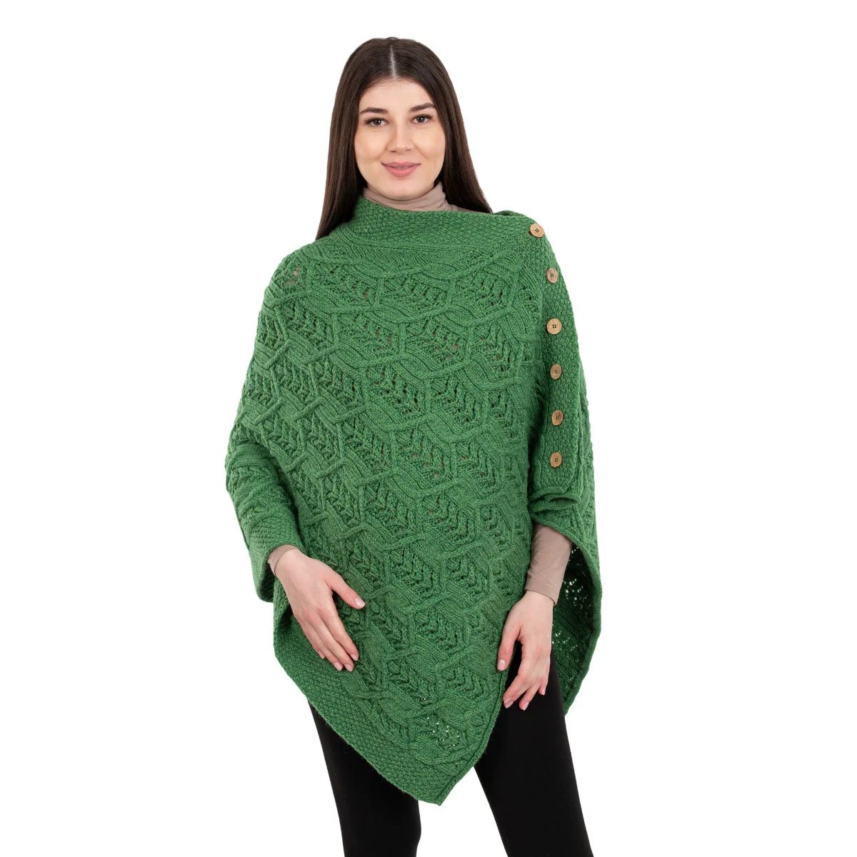 Merino Wool Ladies’ Poncho with Buttons – 100% Irish Merino Knit - Image 36 | CeltHaus
