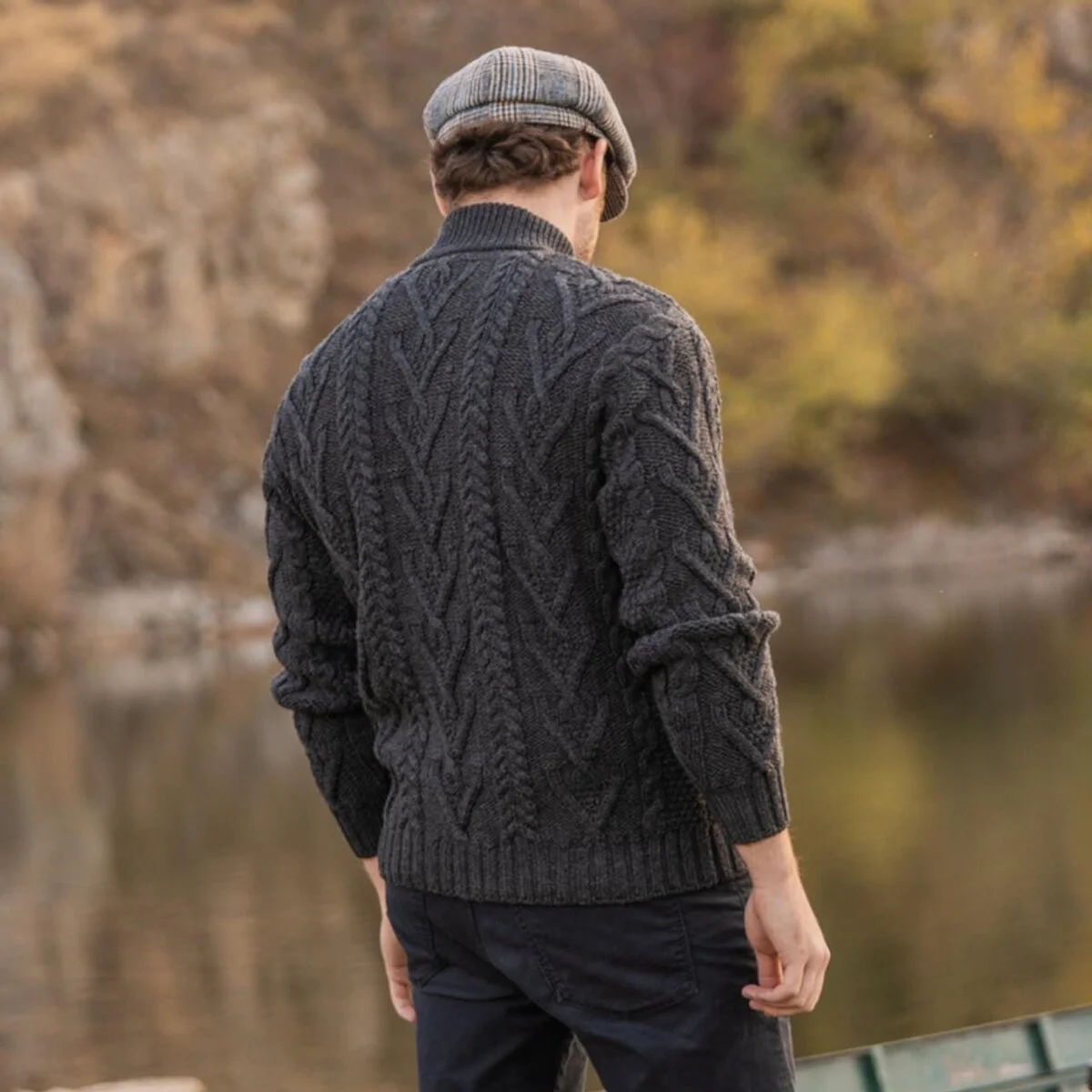 Merino Wool Aran Knit Men's Zip Sweater - Image 3 | CeltHaus