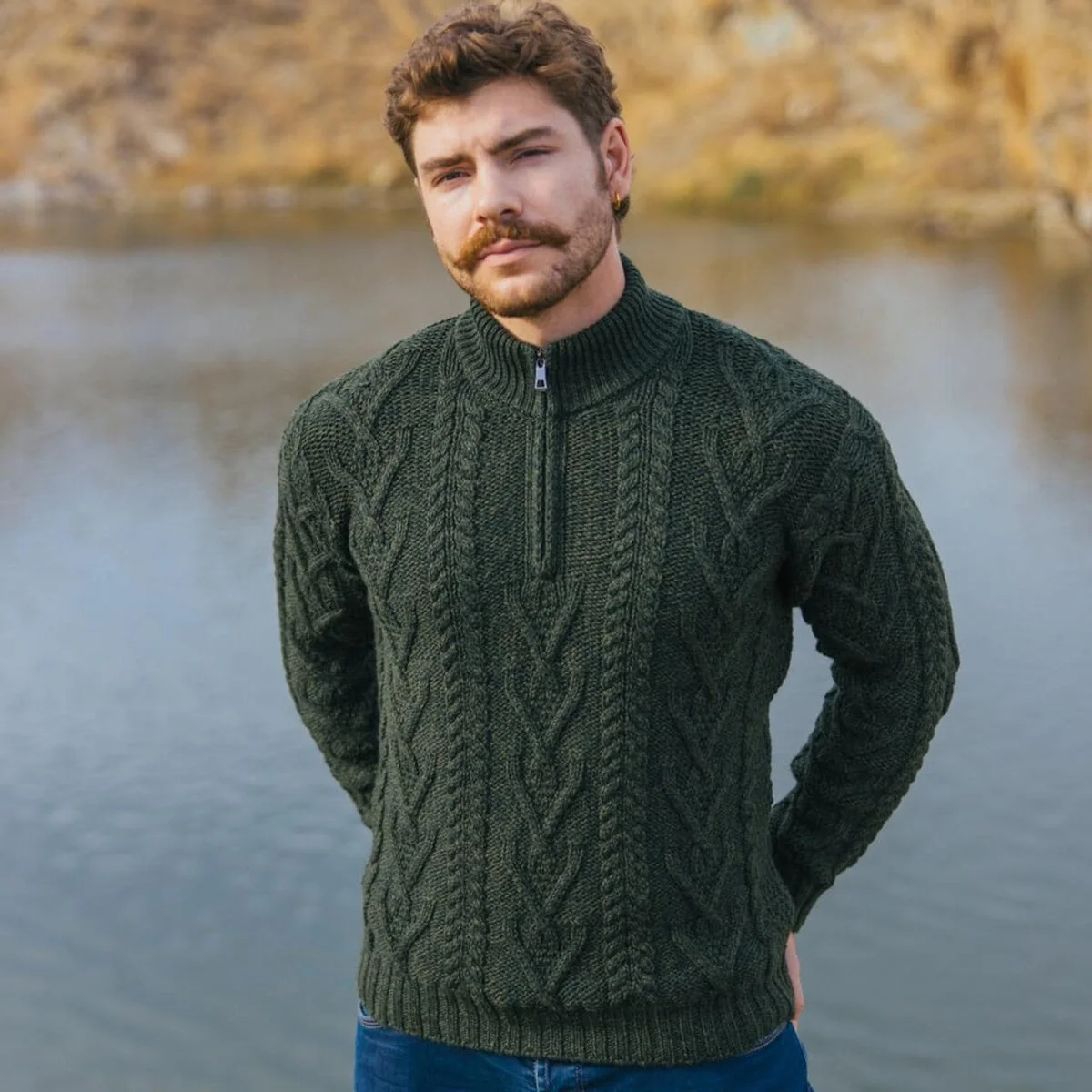 Merino Wool Aran Knit Men's Zip Sweater - Image 6 | CeltHaus