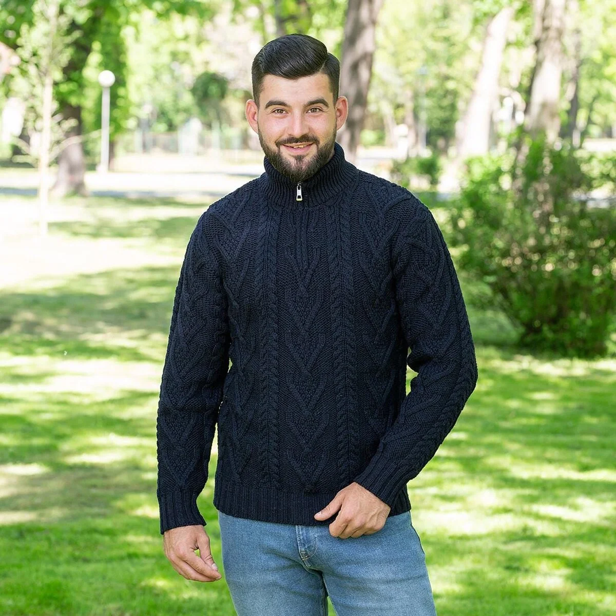 Merino Wool Aran Knit Men's Zip Sweater - Image 7 | CeltHaus
