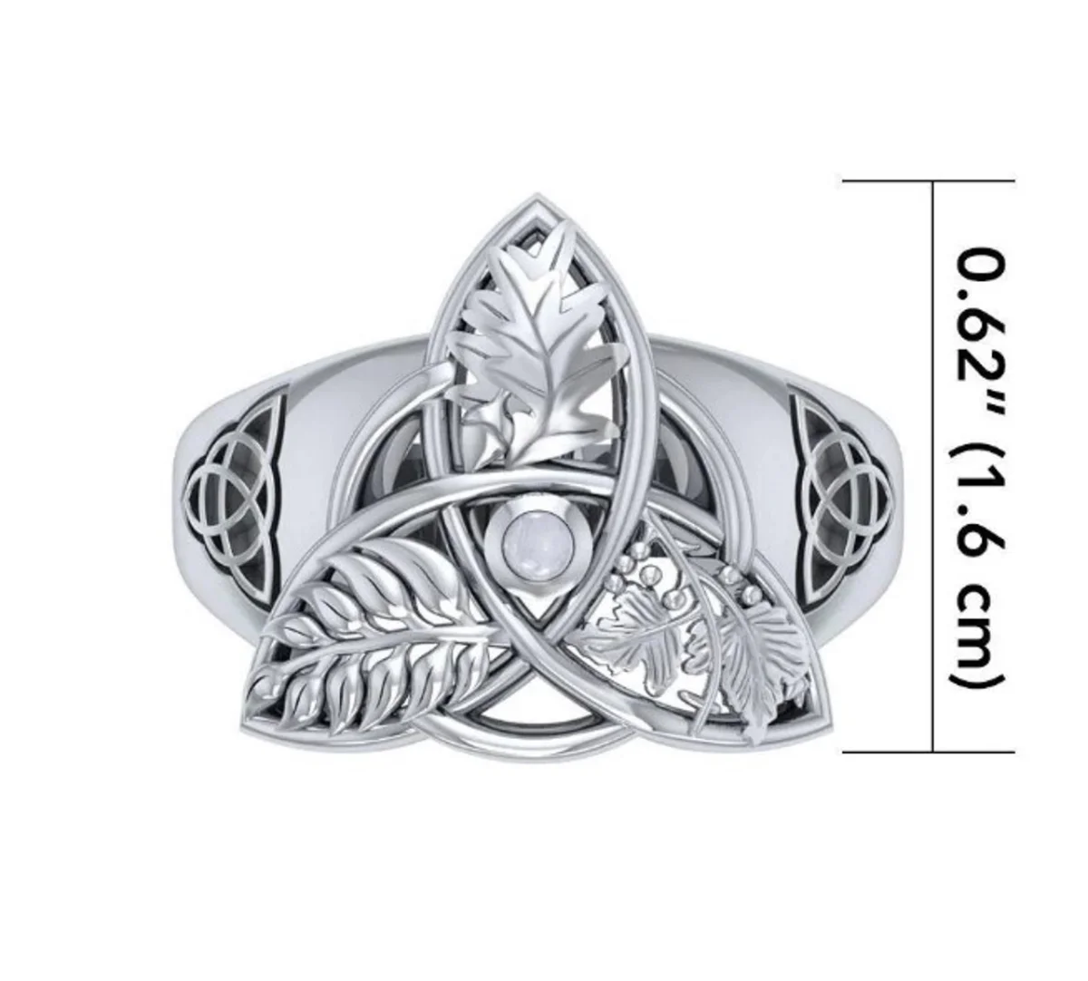 Oak, Ash & Thorn Trinity Knot Silver Ring with Rainbow Moonstone - Image 3 | CeltHaus