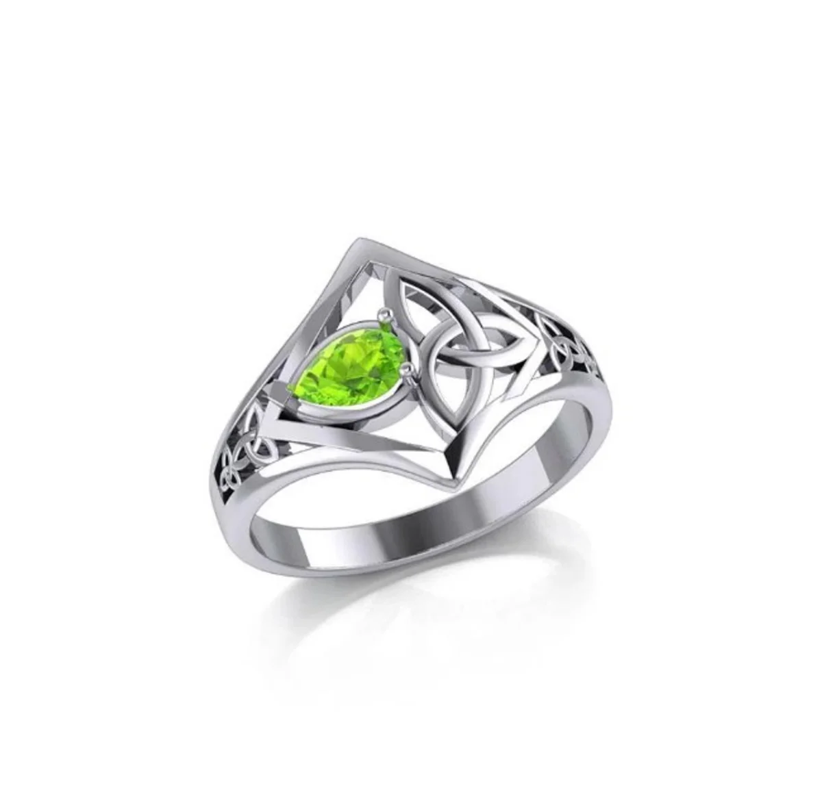 Peridot Gemstone Trinity Knot Engraved Silver Ring – Celtic Symbol Jewelry - Image 3 | CeltHaus