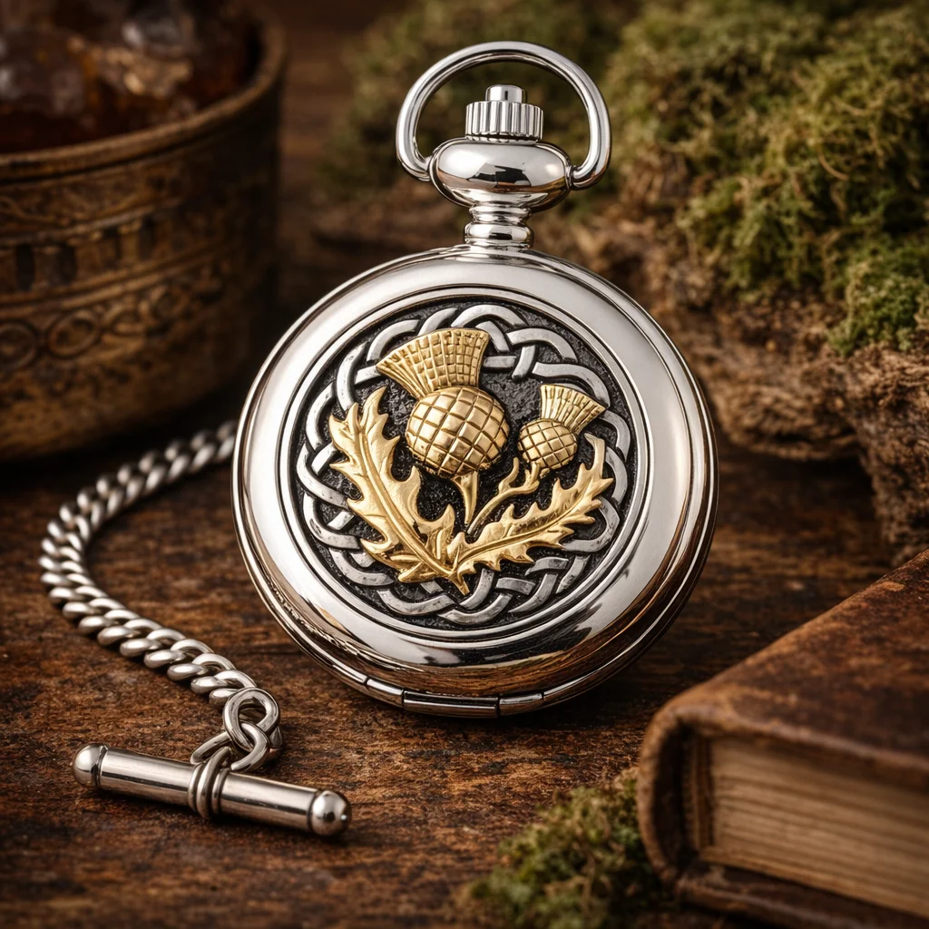 Pewter Thistle Quartz Pocket Watch – Celtic Scottish Heritage Timepiece - Jewelry | CeltHaus