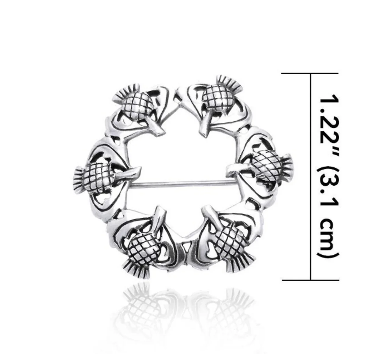 Round Scottish Thistle Sterling Silver Pin - Image 4 | CeltHaus