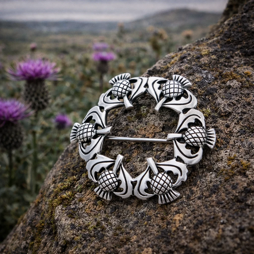 Round Scottish Thistle Sterling Silver Pin - Jewelry | CeltHaus