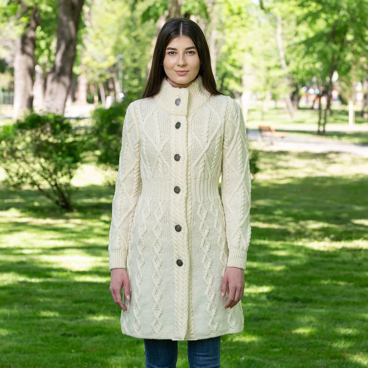 SAOL Aran Cable Signature Coat – 100% Merino Wool Irish Knitwear | CeltHaus