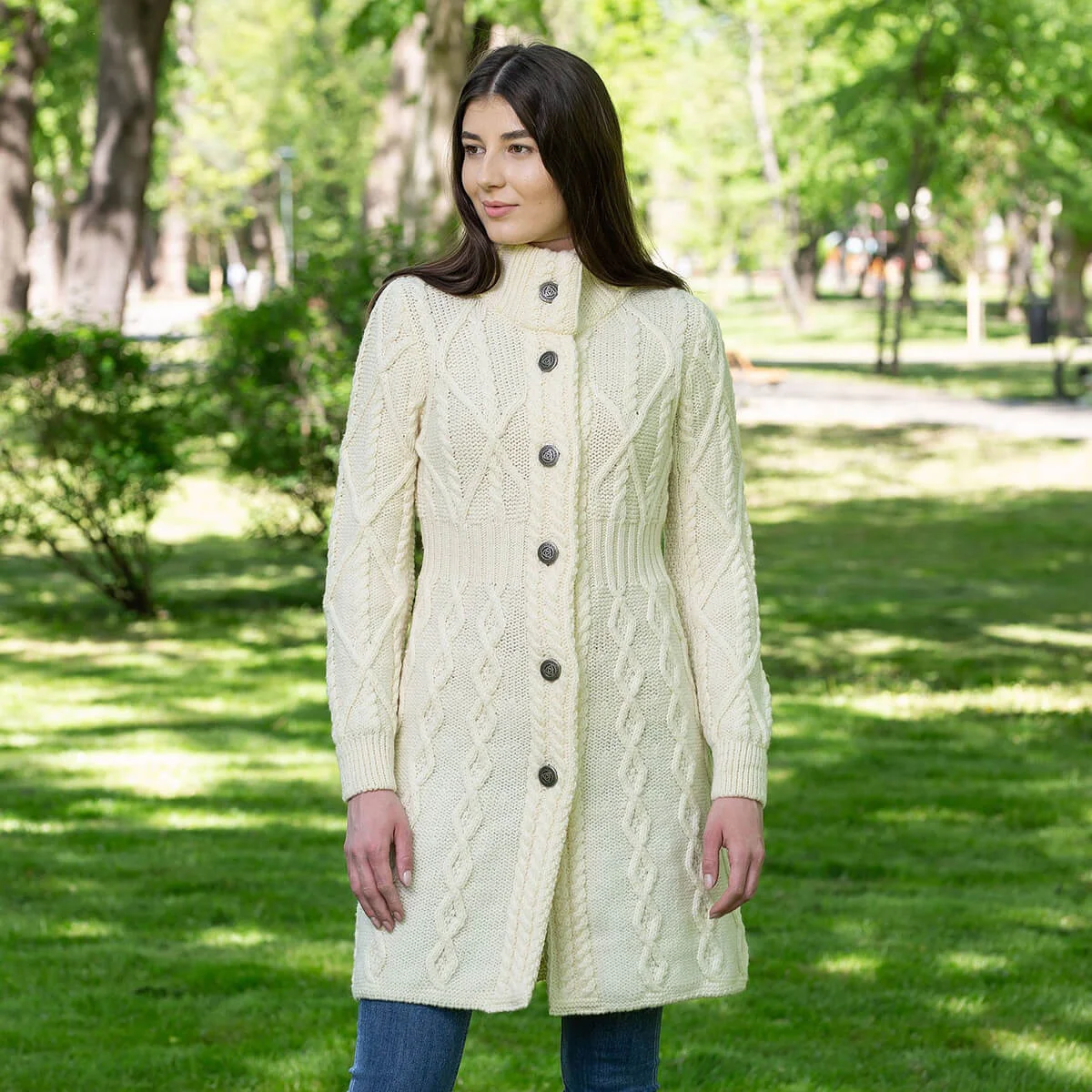 SAOL Aran Cable Signature Coat – 100% Merino Wool Irish Knitwear - Image 2 | CeltHaus