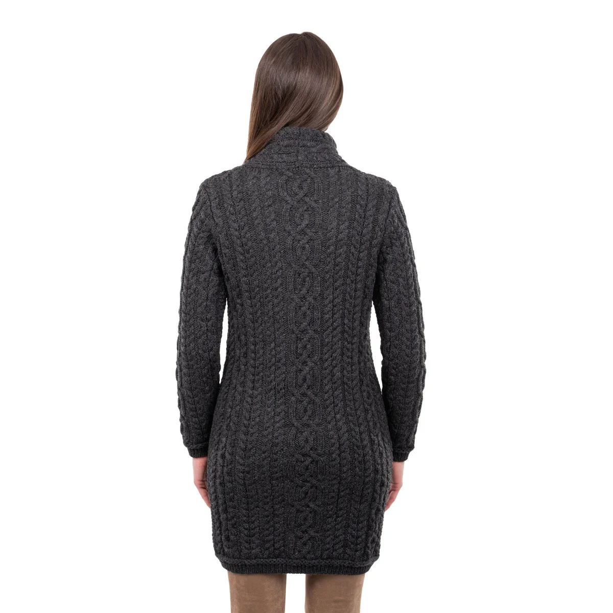 SAOL Cable Knit Side Zip Long Cardigan – 100% Merino Wool Irish Knitwear - Image 5 | CeltHaus