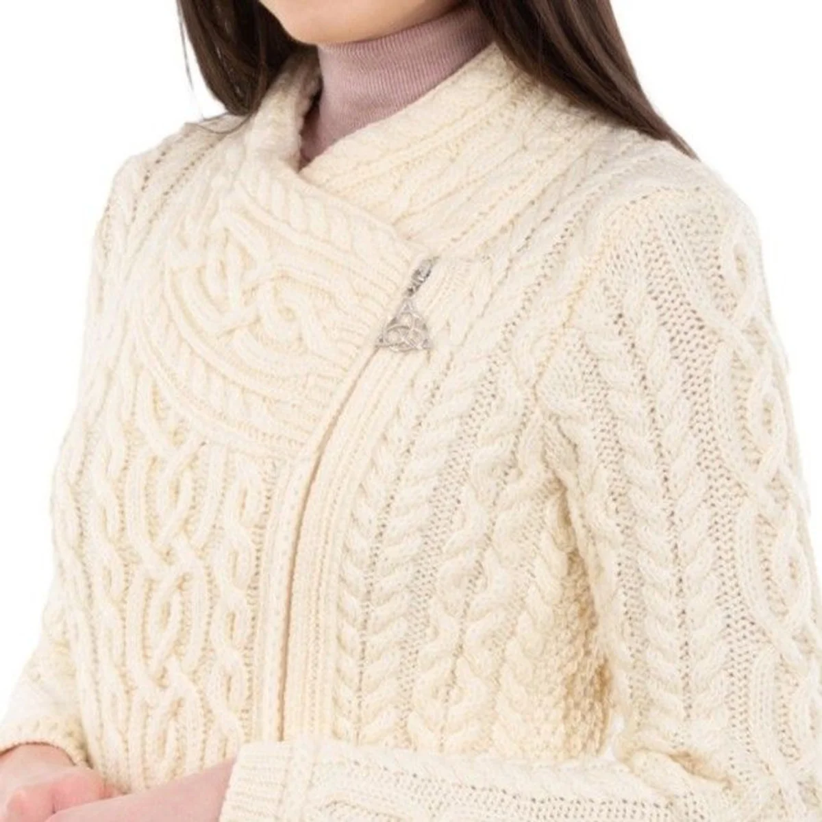 SAOL Cable Knit Side Zip Long Cardigan – 100% Merino Wool Irish Knitwear - Image 10 | CeltHaus