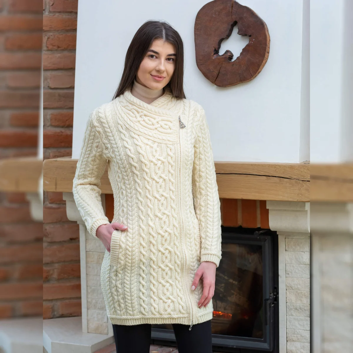 SAOL Cable Knit Side Zip Long Cardigan – 100% Merino Wool Irish Knitwear - Image 8 | CeltHaus