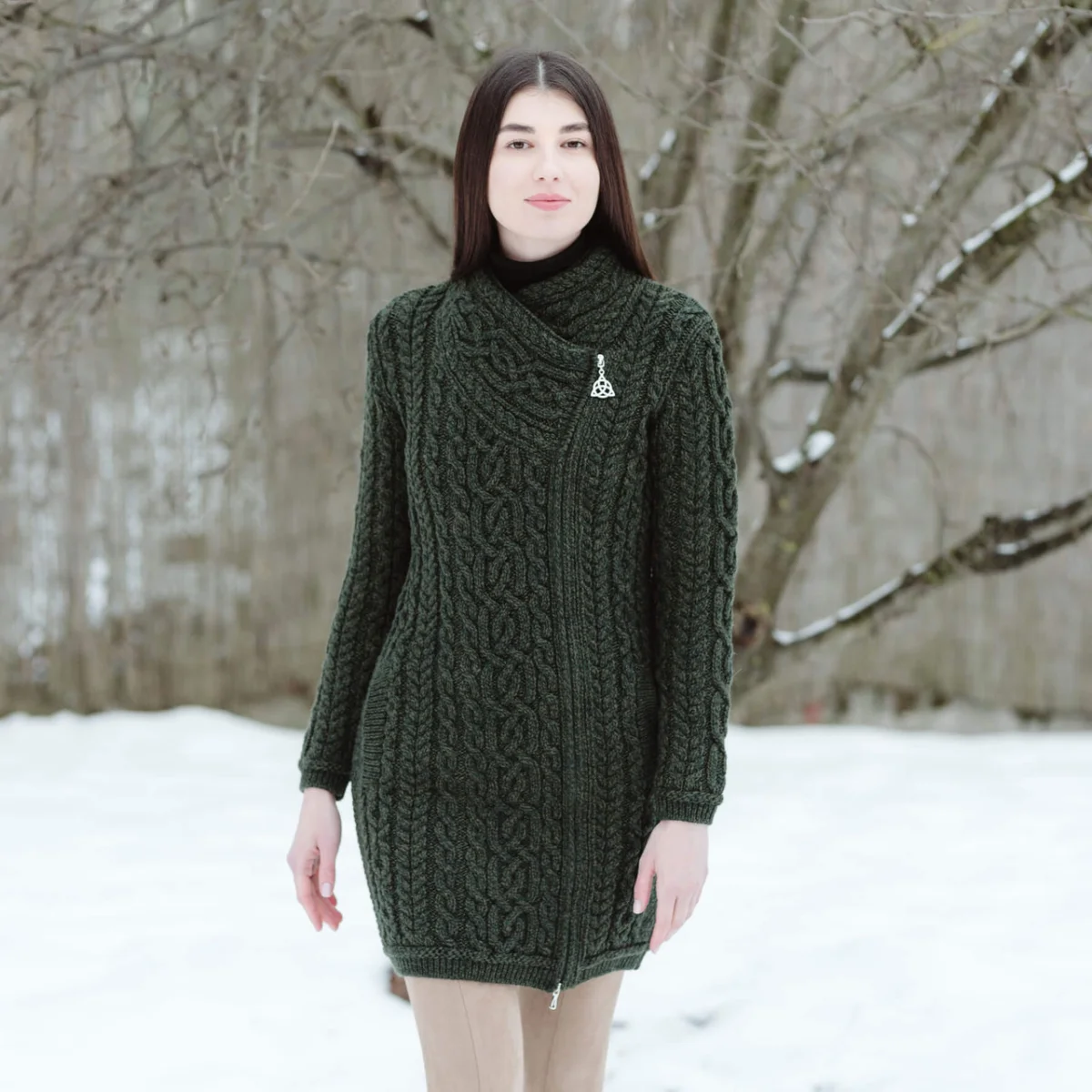 SAOL Cable Knit Side Zip Long Cardigan – 100% Merino Wool Irish Knitwear - Image 15 | CeltHaus