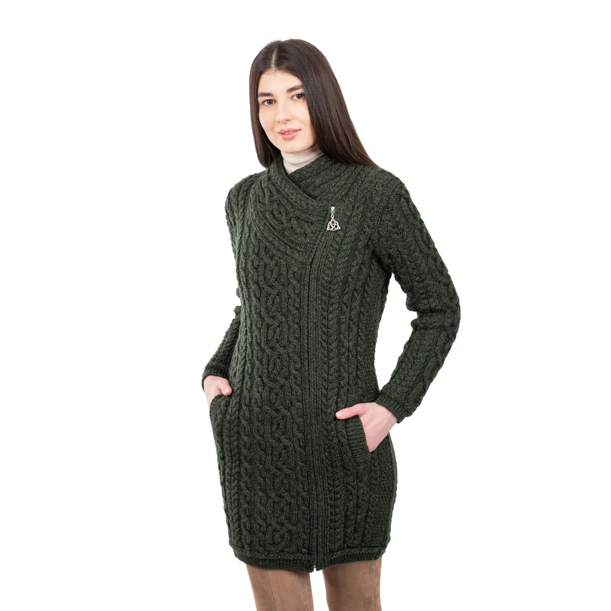 SAOL Cable Knit Side Zip Long Cardigan – 100% Merino Wool Irish Knitwear - Image 17 | CeltHaus