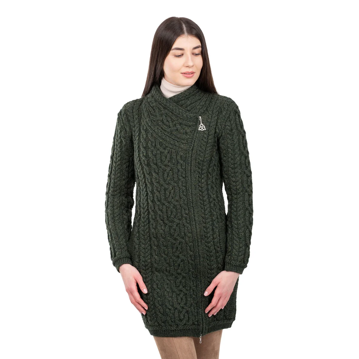 SAOL Cable Knit Side Zip Long Cardigan – 100% Merino Wool Irish Knitwear - Image 19 | CeltHaus