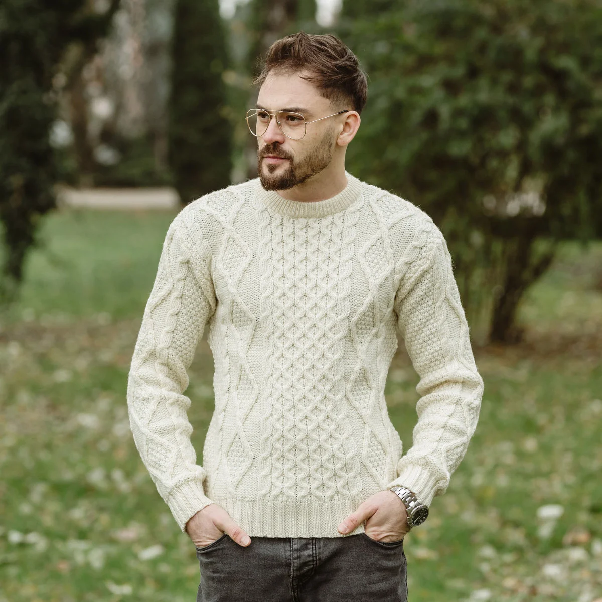 SAOL Fisherman Cable Sweater – 100% Pure Virgin Wool Irish Knit - Image 4 | CeltHaus