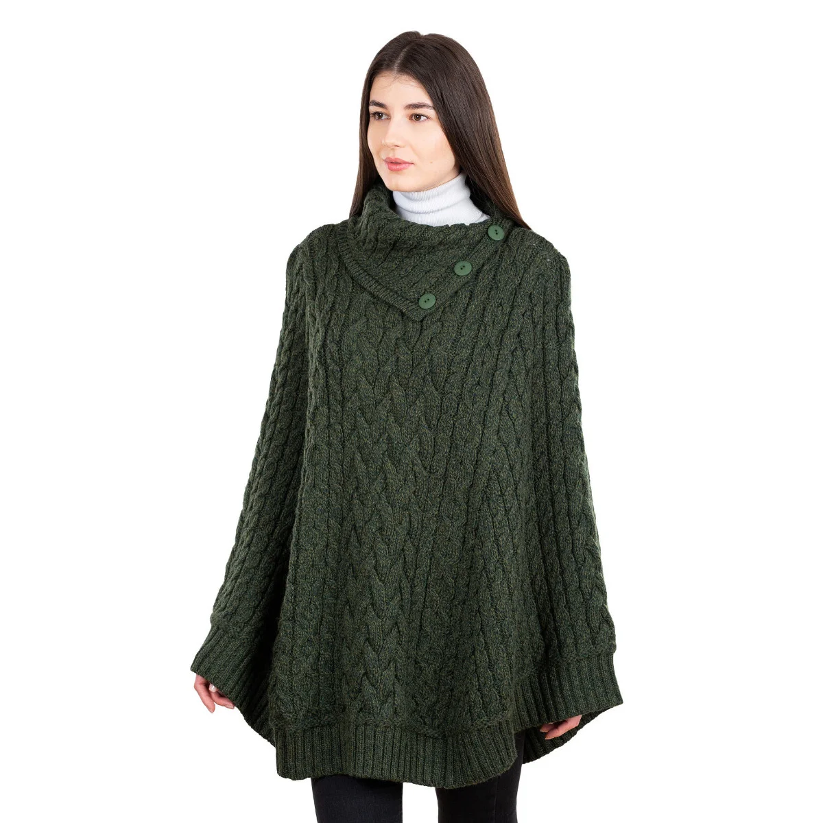 SAOL Women’s Cowl Neck Button Poncho – 100% Pure Merino Wool - Image 17 | CeltHaus