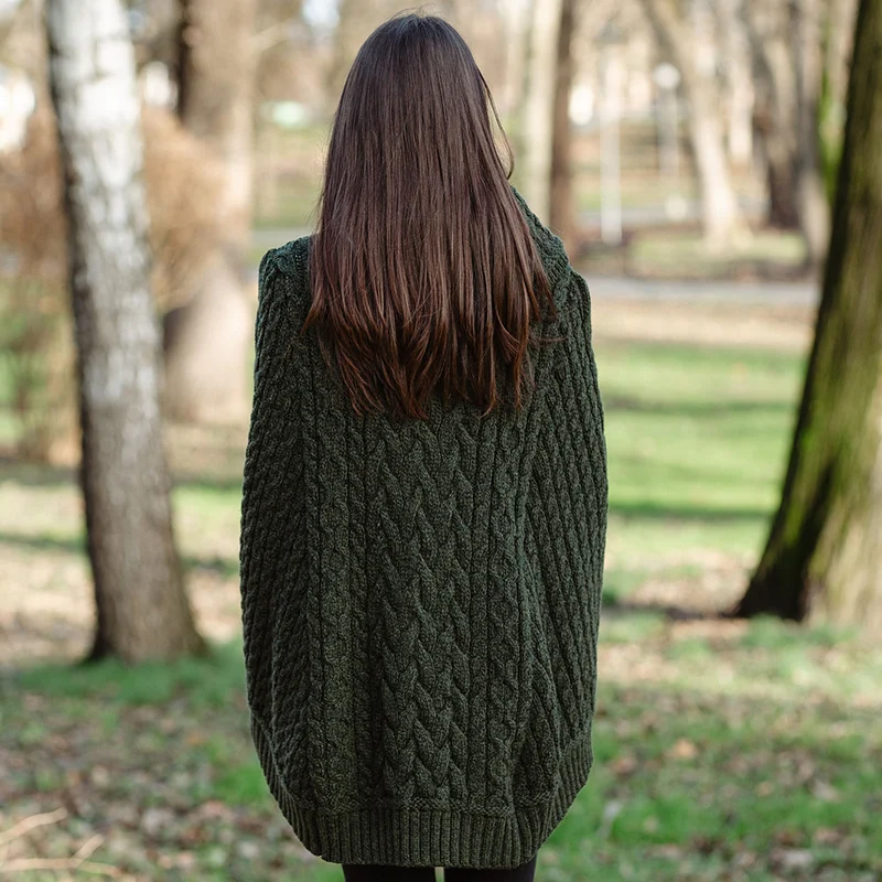 SAOL Women’s Cowl Neck Button Poncho – 100% Pure Merino Wool - Image 10 | CeltHaus