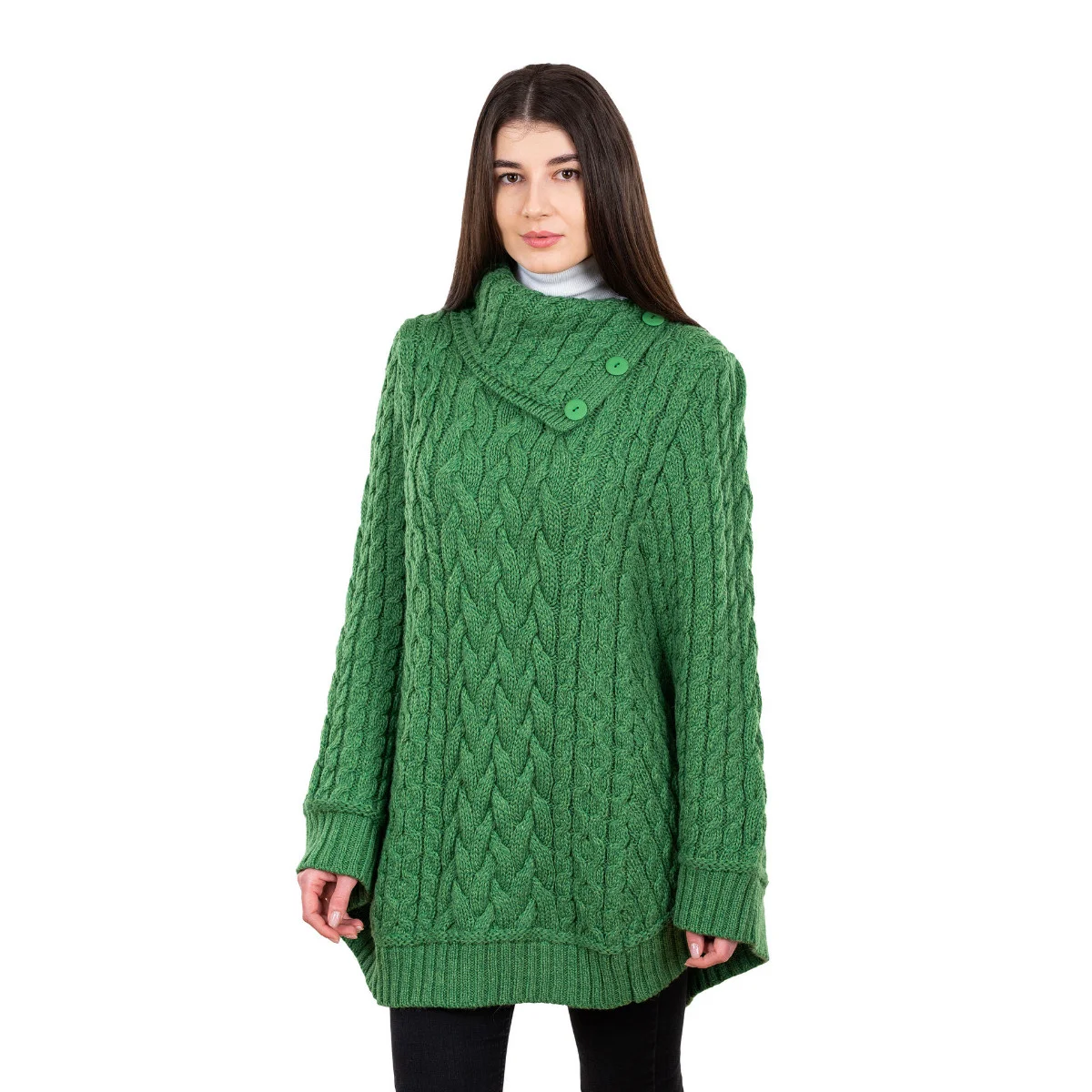 SAOL Women’s Cowl Neck Button Poncho – 100% Pure Merino Wool - Image 22 | CeltHaus