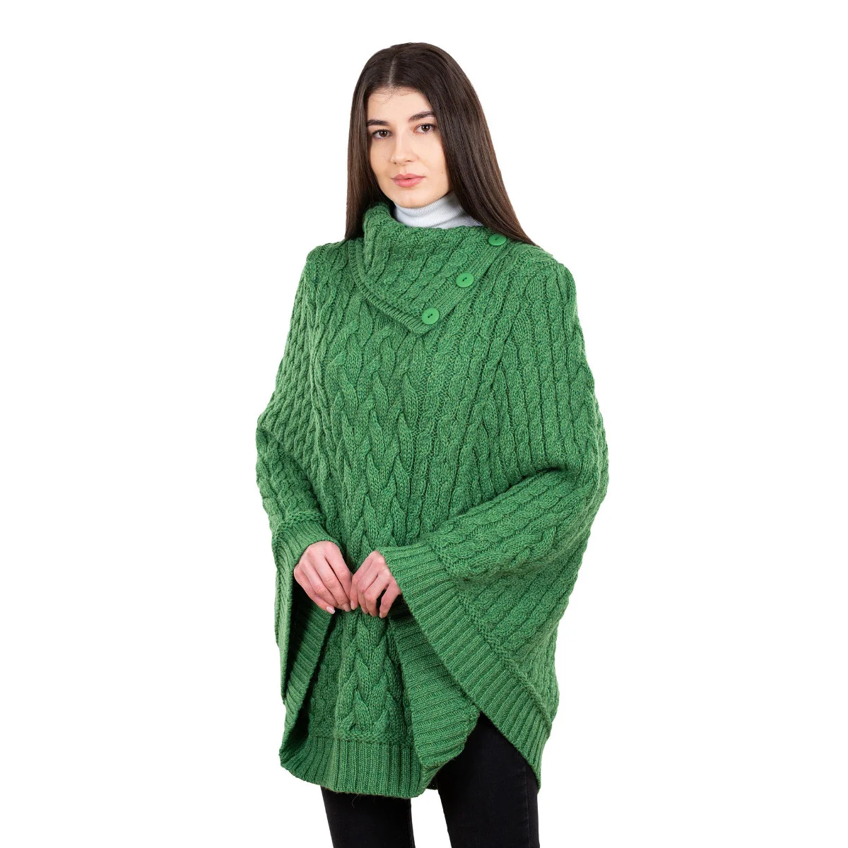 SAOL Women’s Cowl Neck Button Poncho – 100% Pure Merino Wool - Image 23 | CeltHaus