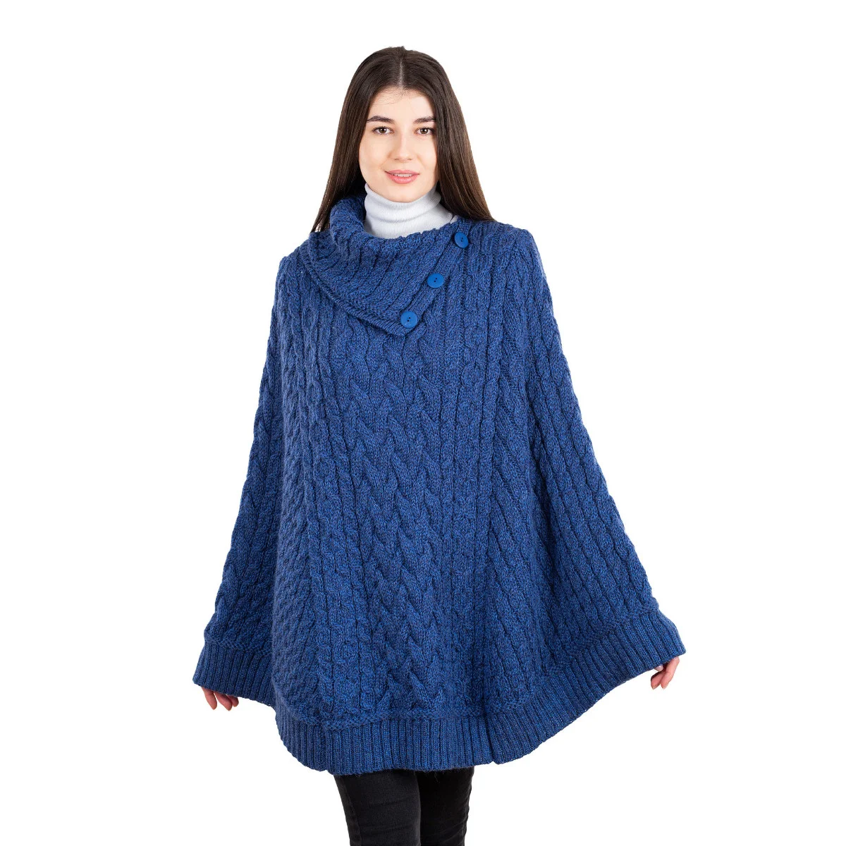 SAOL Women’s Cowl Neck Button Poncho – 100% Pure Merino Wool - Image 24 | CeltHaus
