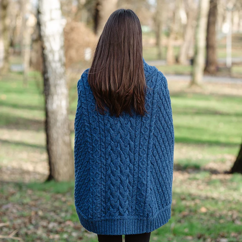 SAOL Women’s Cowl Neck Button Poncho – 100% Pure Merino Wool - Image 12 | CeltHaus