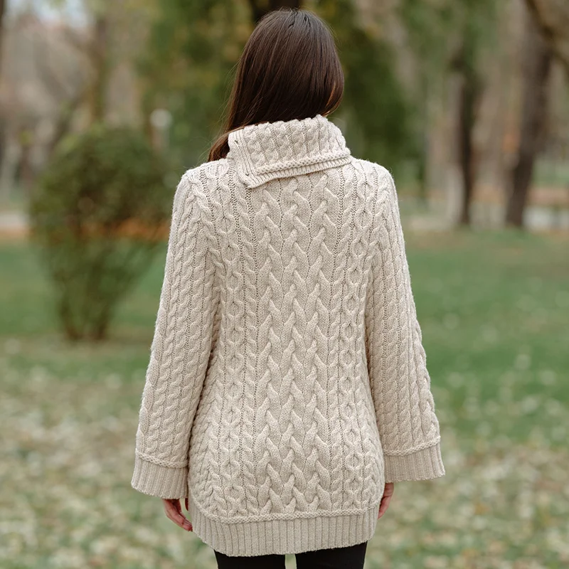 SAOL Women’s Cowl Neck Button Poncho – 100% Pure Merino Wool - Image 9 | CeltHaus