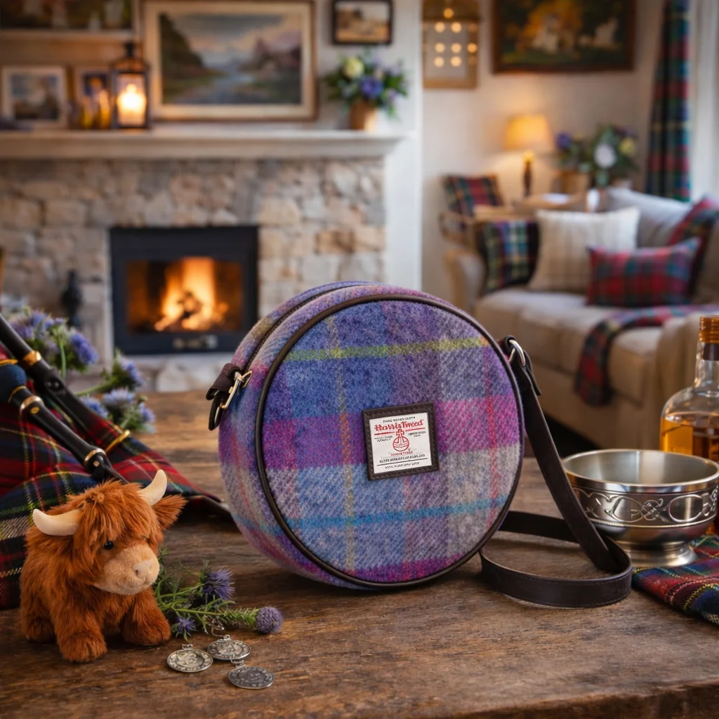 Scottish Harris Tweed Bannock Round Shoulder Bag – Authentic Wool Tartan Crossbody Purse - Image 3 | CeltHaus