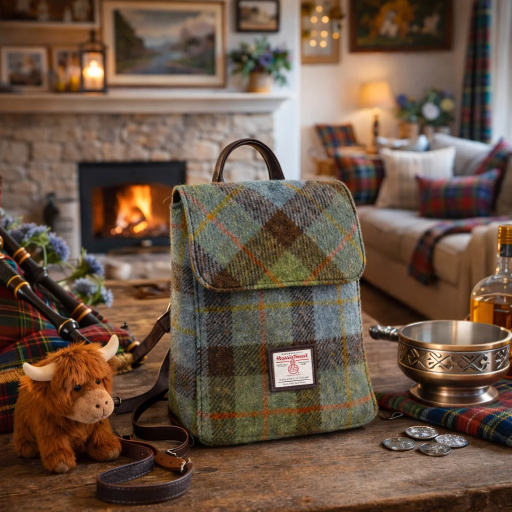 Scottish Harris Tweed Tummel Mini Backpack – Authentic Wool Tartan Bag with Adjustable Straps - Image 3 | CeltHaus