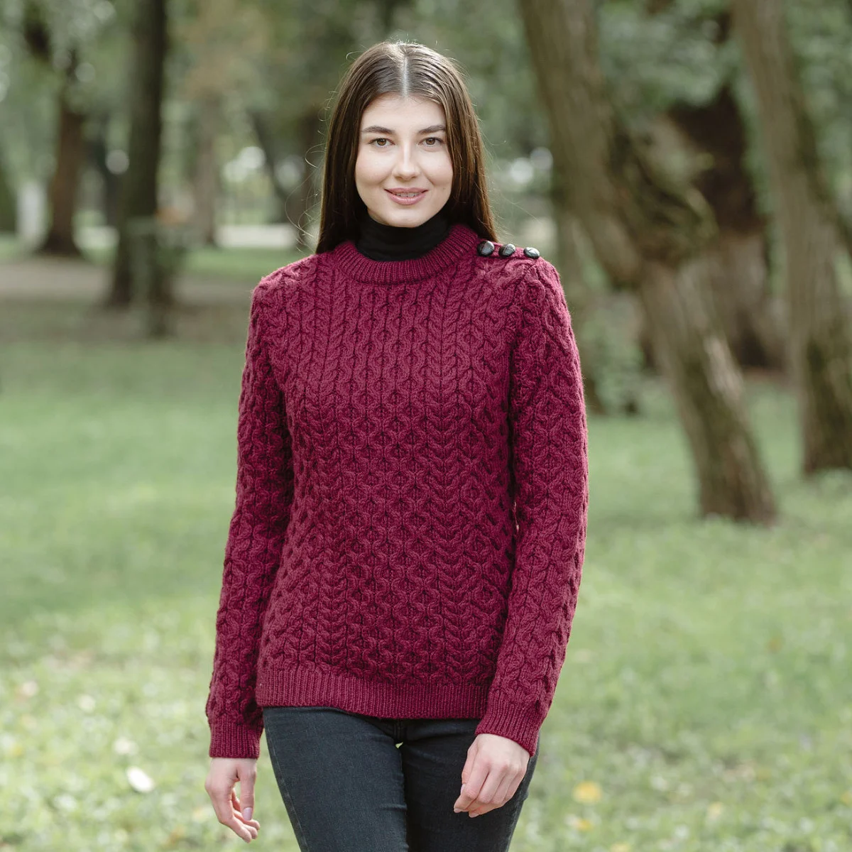 Side Button Knit Sweater – Classic Irish Wool Pullover with Button Detail - Image 5 | CeltHaus