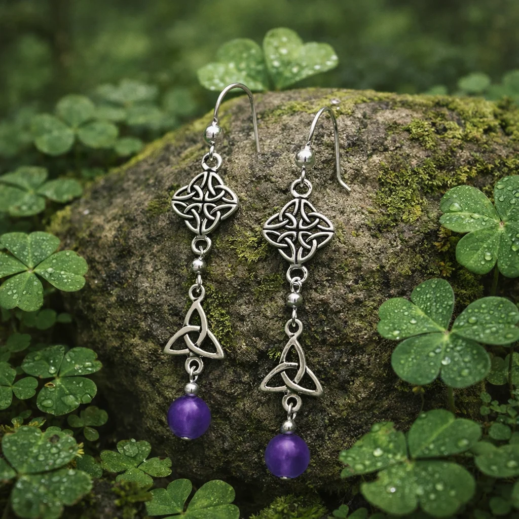 Silver Celtic Knot Drop Earrings with Amethyst Bead – Heritage Jewelry - Jewelry | CeltHaus